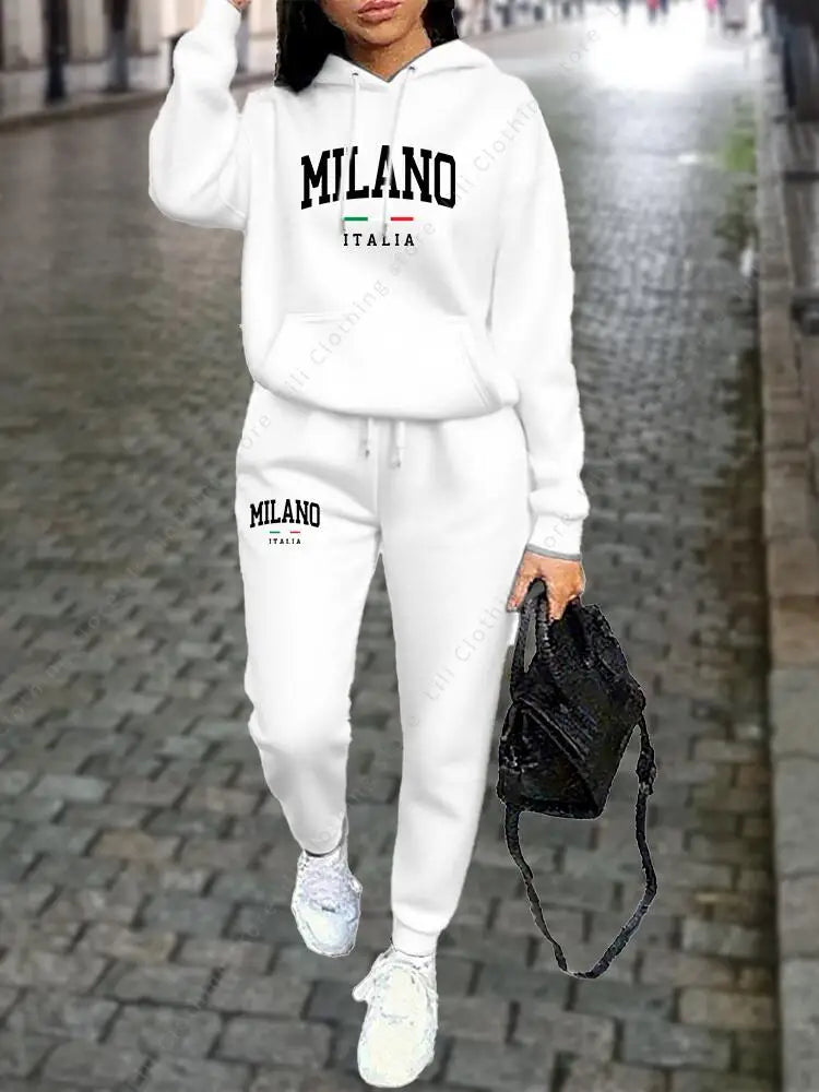 MILANO Pants Sets for Women Clothing High quality Sweatshirt Sweatpant Hoodie Suit 2 Piece Autumn Winter Outfits Woman Tracksuit - Matrix-studios.com