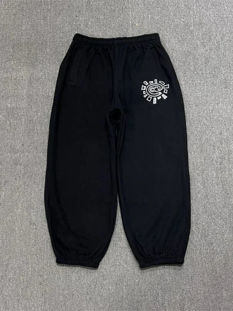 HOUZHOU Vintage Graphic Fleece Sweatpants Women Casual Classic Gray Black Wide Leg Warm Trouser Thick Jogger Hip Hop Winter 2024 - Matrix-studios.com