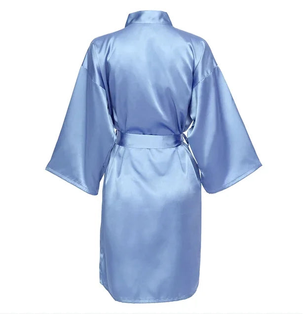 Solid Satin Night Robe, Elegant Half Sleeve V Neck House Robe With Belt, Women's Sleepwear - Matrix-studios.com