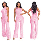 Bling Bling Sequined Club Jumpsuit Sexy Women O-neck Elegant Shiny Sliver Gold Sequins Straight Romper Overalls - Matrix Studios