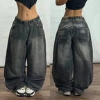 American New Fashion Oversized Pattern Printed Washed Jeans Men Y2K Gothic Rock Popular Casual Joker High Waist Wide Leg Pants - Matrix Studios