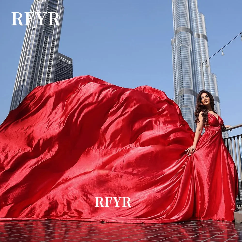 RFYR A Line Evening Dress Long Train Party Dresses Flying Dress Celebrity Gala Dress for Arabic Women فساتين منا Customized - Matrix-studios.com