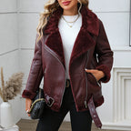 FTLZZ Winter Women Faux Fur Leather Jacket Casual Lady Thick Warm Leather Coat High Street Motorcycle Outwear - Matrix Studios