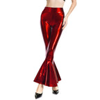 Women Shiny Flare Trousers Metallic Bell Bottoms Ruffle Wide Leg Pants Retro 70s Retro Disco Costume Stage Prom Club Trouser