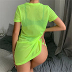 Mesh Bikini Cover Up  For Women Fishnet Summer Fluorescent Green Orange Mini Beach Dress Swimwear Beach Cover Ups - Matrix Studios