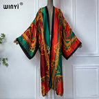 WINYI Summer Bohemian Kimono Beach Cover-Up Swim Suit Elegant African Women Boho Cardigan Sexy Holiday Long Sleeve Beach Dress - Matrix Studios