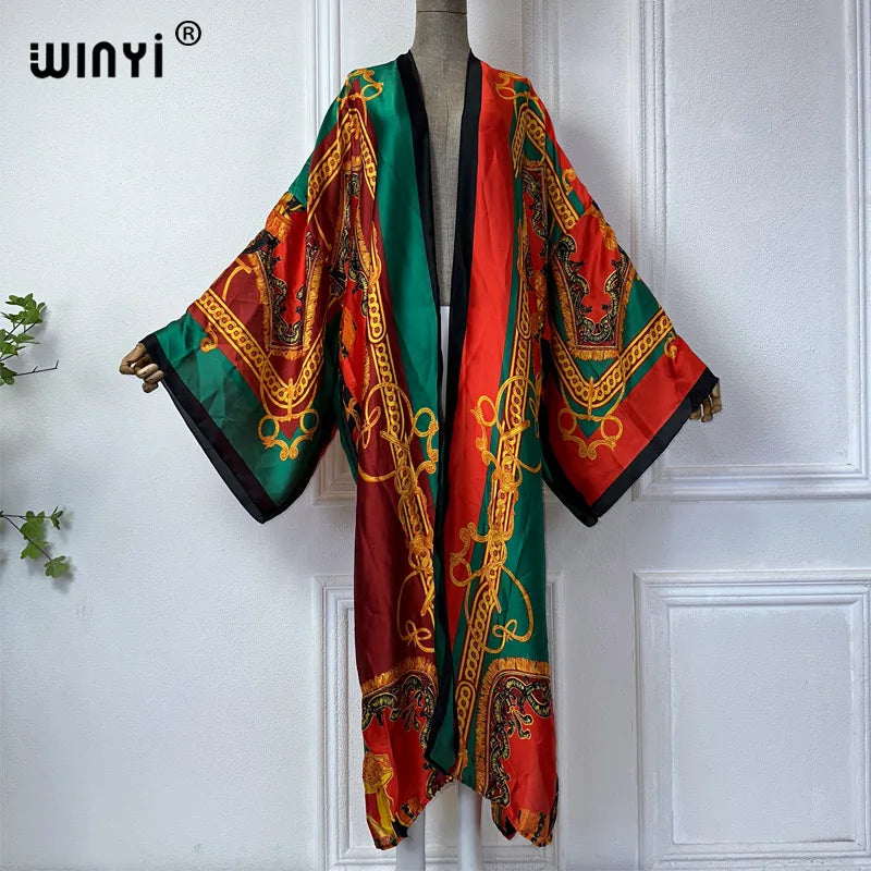 WINYI Summer Bohemian Kimono Beach Cover-Up Swim Suit Elegant African Women Boho Cardigan Sexy Holiday Long Sleeve Beach Dress - Matrix Studios