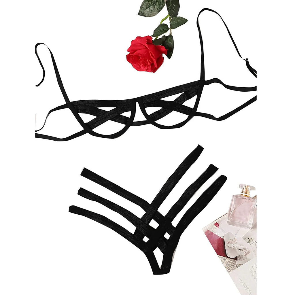 Sexy Mesh Hollow Out Lingerie Set Womens Seamless Solid Color Bra Set Soft Comfortable Briefs Elastic Intimates Underwear Set - Matrix-studios.com