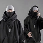 Embroidery Turtleneck Sweatshirt For Men Japanese Ninja Hoodies Autumn Hip Hop Fleece Pocket Streetwear Oversized Y2K Hoody - Matrix Studios