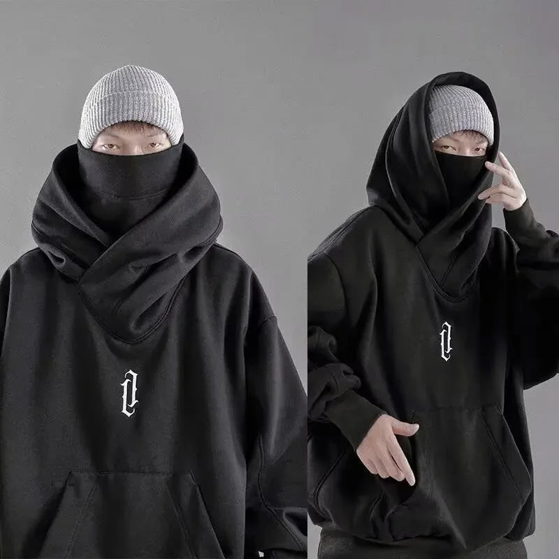 Embroidery Turtleneck Sweatshirt For Men Japanese Ninja Hoodies Autumn Hip Hop Fleece Pocket Streetwear Oversized Y2K Hoody - Matrix Studios