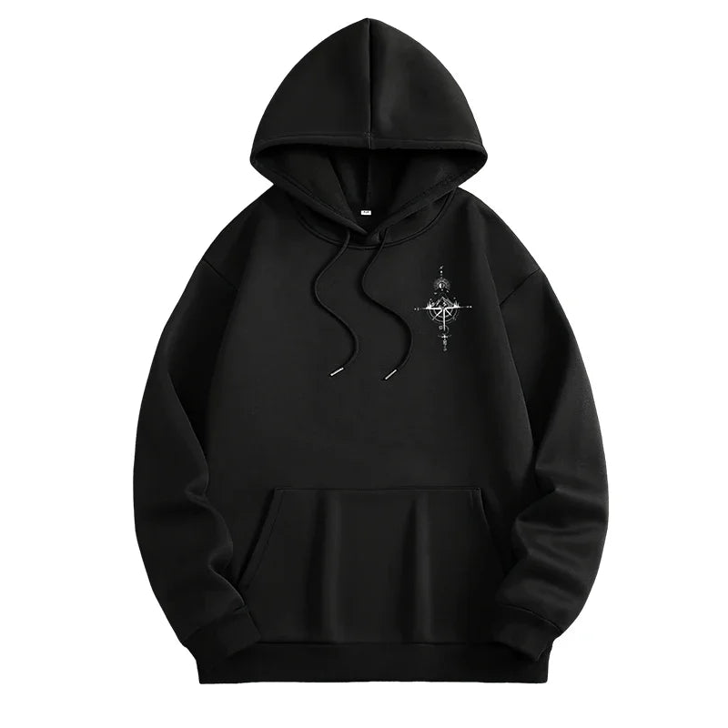 Vintage Compass Print Hoodies for Men High Quality Hooded Long Sleeve Pullover All Season Daily Casual Sports Tops Men's Clothes - Matrix Studios
