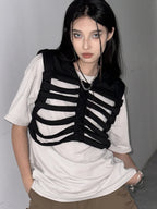 Women Gothic Vest Coat Hollowed Skeletal Gilet Hoodie Sleeveless Hooded Waistcoat Streetwear for Party - Matrix Studios