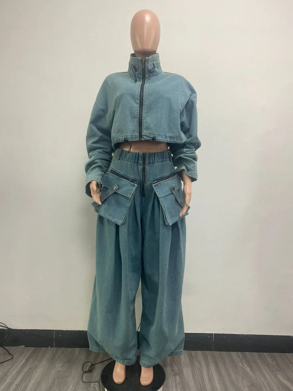 Denim Two Piece Sets Women Coat Jacket Wide Leg Pants Jeans Suits Matching Sets Trousers Outfits 2025 Y2k Streetwear Party - Matrix-studios.com