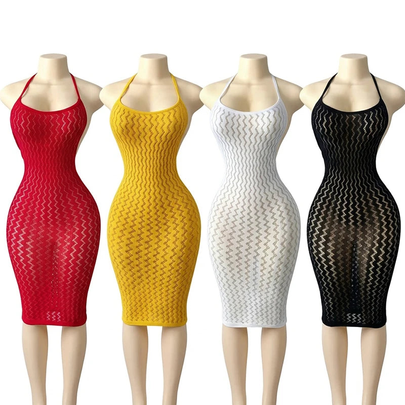 Fishnet Women Sexy Beach Cover Up Dress Women Stretch See Through Sleeveless without Bikini Swimsuit Coverup Mini Beachwea - Matrix Studios