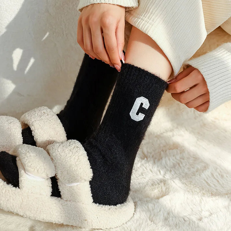 Luxury Women Wool Socks Warm Winter Thick Cashmere Casual Japanese Fashion Solid Color Comfortable Home Sock Long High Quality - Matrix Studios