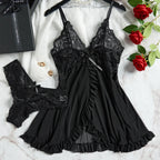 Sexy Lingerie Set Women Erotic Bra Nightdress Sexy Lace Sleepwear Solid Slim Soft Dresses V Neck Full Slip Sleepwear & Dresses - Matrix-studios.com