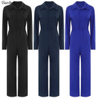 Womens Casual Jumpsuit Coverall Solid Color Long Sleeve Turn-Down Collar Button Flap Romper Fashion Work Travel Holiday Homewear - Matrix Studios