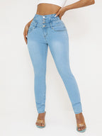 Women'S High-Waisted Stretch Denim Jeans - Sexy Slim Fit with Butt Lifting, Casual Style, Light Blue, All-Season Comfort, High W - Matrix-studios.com