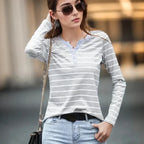 Women Spring Autumn Style Blouse shirts Tops Lady Casual Long Sleeve Striped Printed V-Neck Tops Tee - Matrix-studios.com