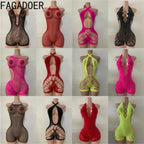 FAGADOER Sexy Hollow-out Rhinestone Patchwork Bodycon Rompers Woman Halter Sleeveless Backless Jumpsuits Female Party Clubwear - Matrix Studios