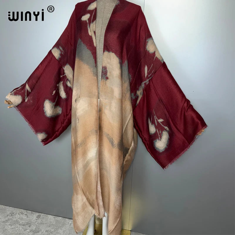 WINYI Africa Kimono Maxi Dress Beach Cover Up Cardigan Boho Casual Coats Print Kaftan Beach Outfits Kaftan Dresses Muslim Womens - Matrix Studios