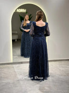Mina Customized Beads Women's Elegant Dresses for Special Occasions Sequin Square Collar Arabic Evening Dress Luxury Party Dress - Matrix Studios