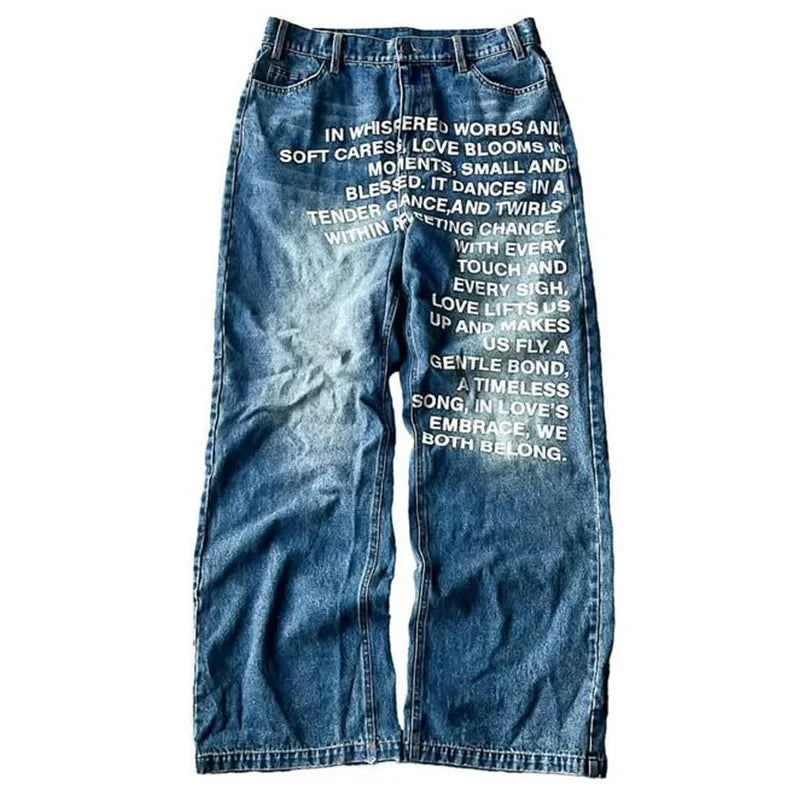 American Retro Patterned Alphabet Men Jeans Personalized Street Clothing Y2K Goth Men and Women Fashion Casual Pants - Matrix Studios