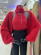 Mink Cashmere Tanks Tops Y2k Cardigan Feminino Vest Camis High Neck Knit V  Mohair White  Coat Sueter Sweater Mujer - Matrix Studios