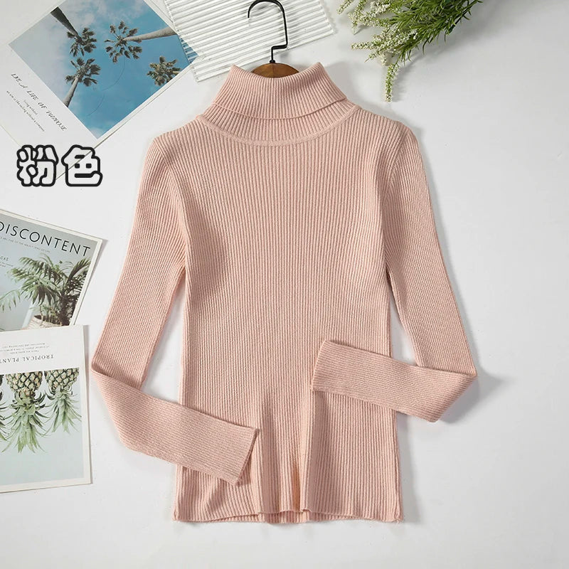 2026 Simple Women Turtleneck Sweater Winter Fashion Pullover Elastic Knit Ladies Jumper Casual Solid Black Female Basic Tops - Matrix Studios