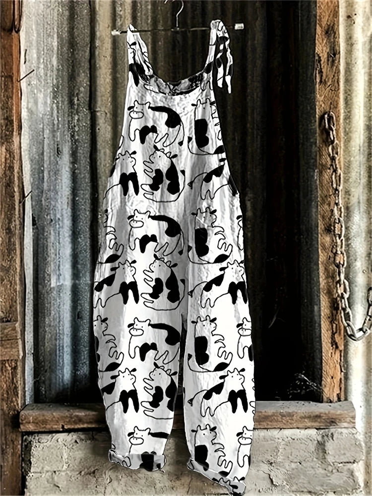 New Summer Women's Jumpsuit Cartoon Dog Print Fashion Cute Casual Jumpsuit Women's Parent-Child Outdoor Travel Lace-Up Jumpsuit - Matrix Studios