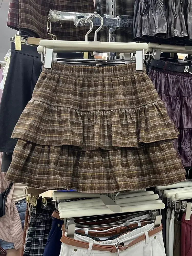 Japanese Y2k Cute Ruffled Plaid Skirt Punk Rock Subculture Cake Skirts Japanese Preppy Style Casual New 2025 Women Skirts - Matrix-studios.com