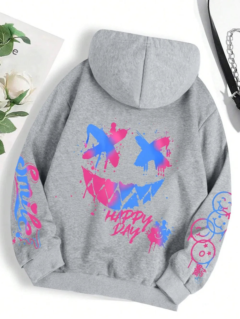 New Autumn Men's Personalized Smiling Face Print Comfortable Breathable Hooded Sweatshirt Outdoor Street Fashion Hooded Sweatshi - Matrix Studios