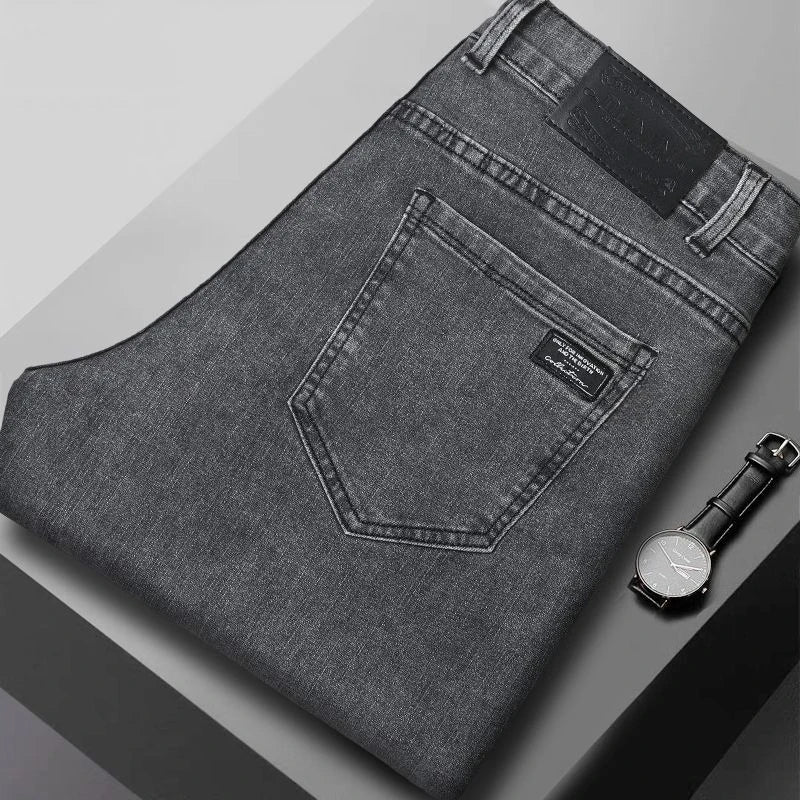 Men's New Stretch Straight Jeans Business Versatile Trendy Youth Casual Regular Long Pants for Spring Autumn Male Denim Trousers - Matrix Studios