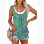 2026 Summer New Arrival Women's Two-Piece Look Sleeveless Tank Top Leaf Print Loose Casual Camisole with Pockets - Matrix-studios.com