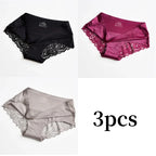 3pcs Lace Women's Panties French Seamless Underwear Female Ice Silk Briefs Solid Color Breathable Underpants Lingerie - Matrix Studios