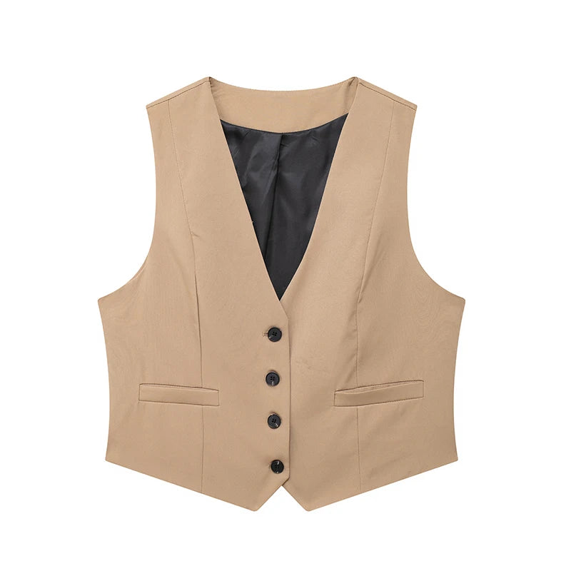 Willshela Women Fashion Solid Single Breasted Waistcoats Vest Vintage Sleeveless Jackets Female Chic Lady Tank Tops - Matrix Studios