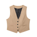 Willshela Women Fashion Solid Single Breasted Waistcoats Vest Vintage Sleeveless Jackets Female Chic Lady Tank Tops - Matrix Studios