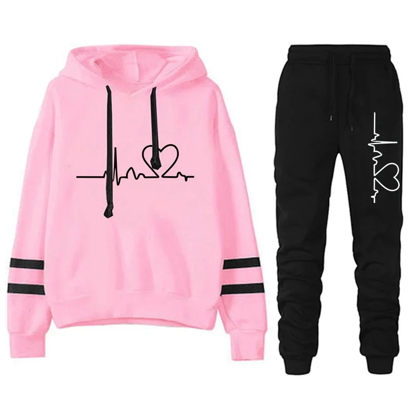 Womens Tracksuit Casual Stripe Versatile Sweatshirt Black Sweatpants Loose Print High Quality Outfits Single Piece Hoodies Pants - Matrix-studios.com