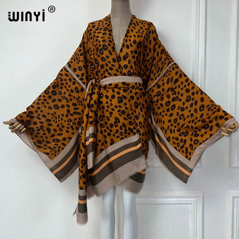 WINYI New Leopard Print Semi-Perspective Sexy Cardigan African Beach Wear Cover-Ups Kimono Beach Outfits for Women Holiday Dress - Matrix Studios