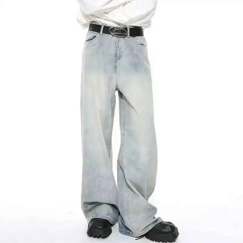 IEFB Washed Male Jeans Korean Fashion Worn Out Gradient Color Men's Denim Straight Pants Men Wide Leg Trousers Spring New 9C4502 - Matrix Studios
