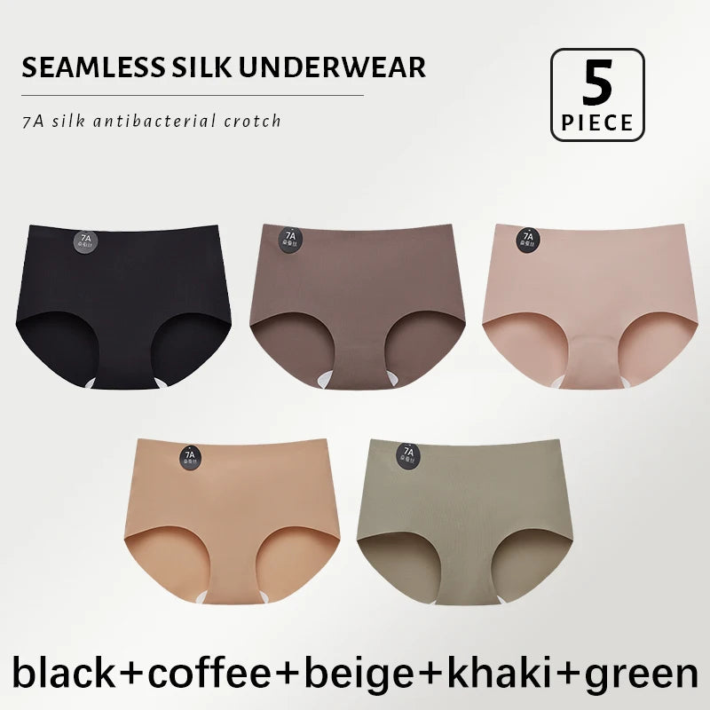5PCS Seamless Mulberry Silk Panties Woman Underwear Ultra-Thin High Elastic Invisible Briefs Soft & Breathable Female Lingerie - Matrix Studios