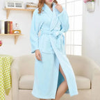 Coral Fleece Long Robe Kimono Gown Winter Warm Flannel Nightdress Bathrobe Casual Sleepwear Intimate Lingerie Thicken Homewear - Matrix-studios.com