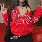 Y2k Rhinestone Skeleton Hoodies Women Gothic Black Zip Up Oversized Sweatshirts Female Retro Harajuku Hooded Jackets Streetwear - Matrix Studios