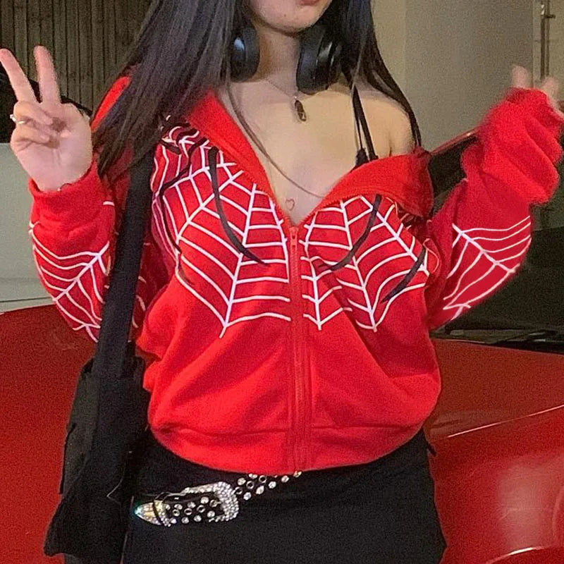 Y2k Rhinestone Skeleton Hoodies Women Gothic Black Zip Up Oversized Sweatshirts Female Retro Harajuku Hooded Jackets Streetwear - Matrix Studios