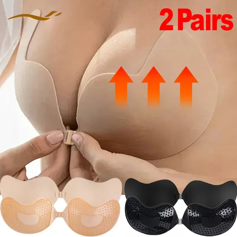 Invisible Push Up Bras Women Backless Strapless Bra Nipple Cover Front Closure Bralette Underwear Silicone Self-Adhesive Bra Pad - Matrix Studios