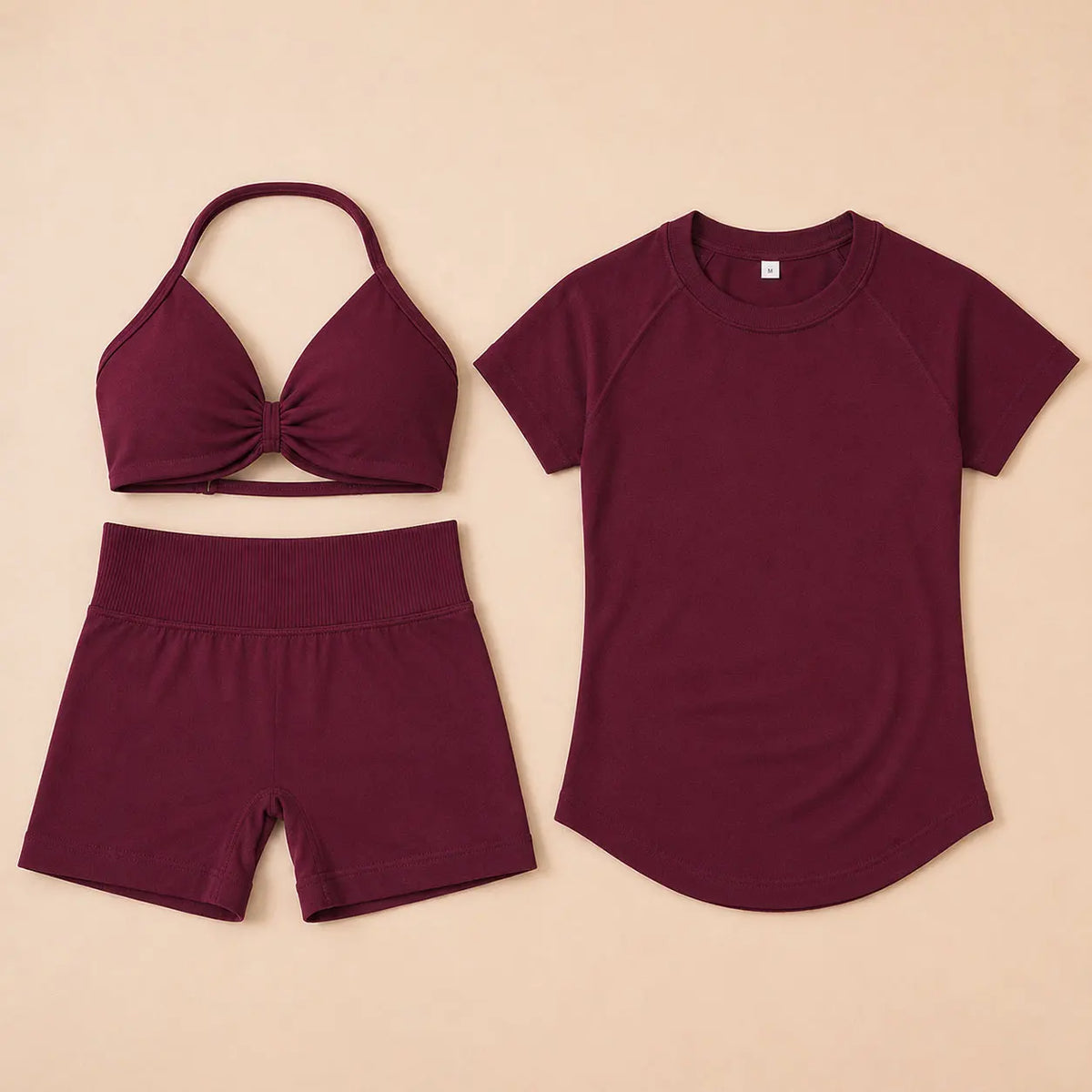 3 Pieces Gym Set Woman Seamless Short Sleeve Top Scrunch Gym Shorts Sport Strappy Bra Bodysuit Workout Suits Gym Clothes - Matrix-studios.com