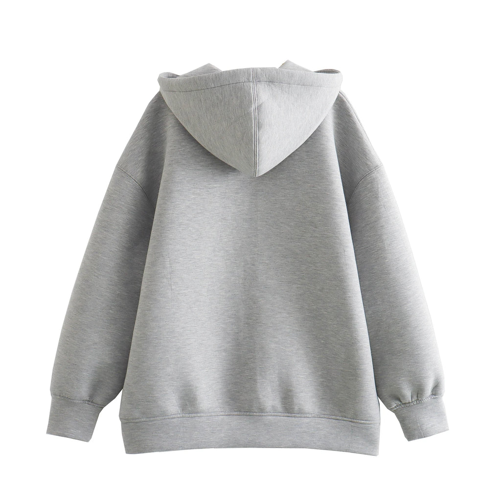 2024 Spring and Autumn New Casual Street Loose Oversize Hooded Zipper Hoodie Space Cotton Jacket Coat Lazy Women's Cardigan - Matrix Studios