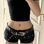Black Sexy Low Waist Y2K Jean Shorts Woman Punk Gothic Popular Denim Super Shorts Female Korean Fashion Slin Fit Hot Short Pants - Matrix-studios.com