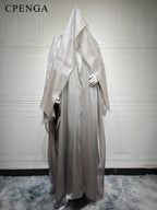 Elegant Arabic Satin Abaya Dress with Hijab Eid Muslim Women Modest Cardigan Islamic Vacation Outfit New in Turkey Kaftan Robe - Matrix-studios.com