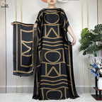 Muslim Abayas For Women 2023 New Fashion Printed Silk Soft Loose Femme Elegant Robe African Maxi Party Dresses With Belt Turban - Matrix-studios.com